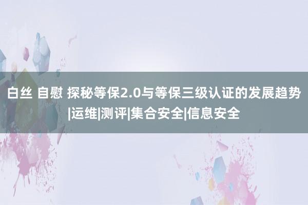 白丝 自慰 探秘等保2.0与等保三级认证的发展趋势|运维|测评|集合安全|信息安全