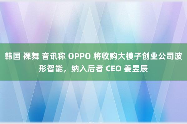 韩国 裸舞 音讯称 OPPO 将收购大模子创业公司波形智能，纳入后者 CEO 姜昱辰